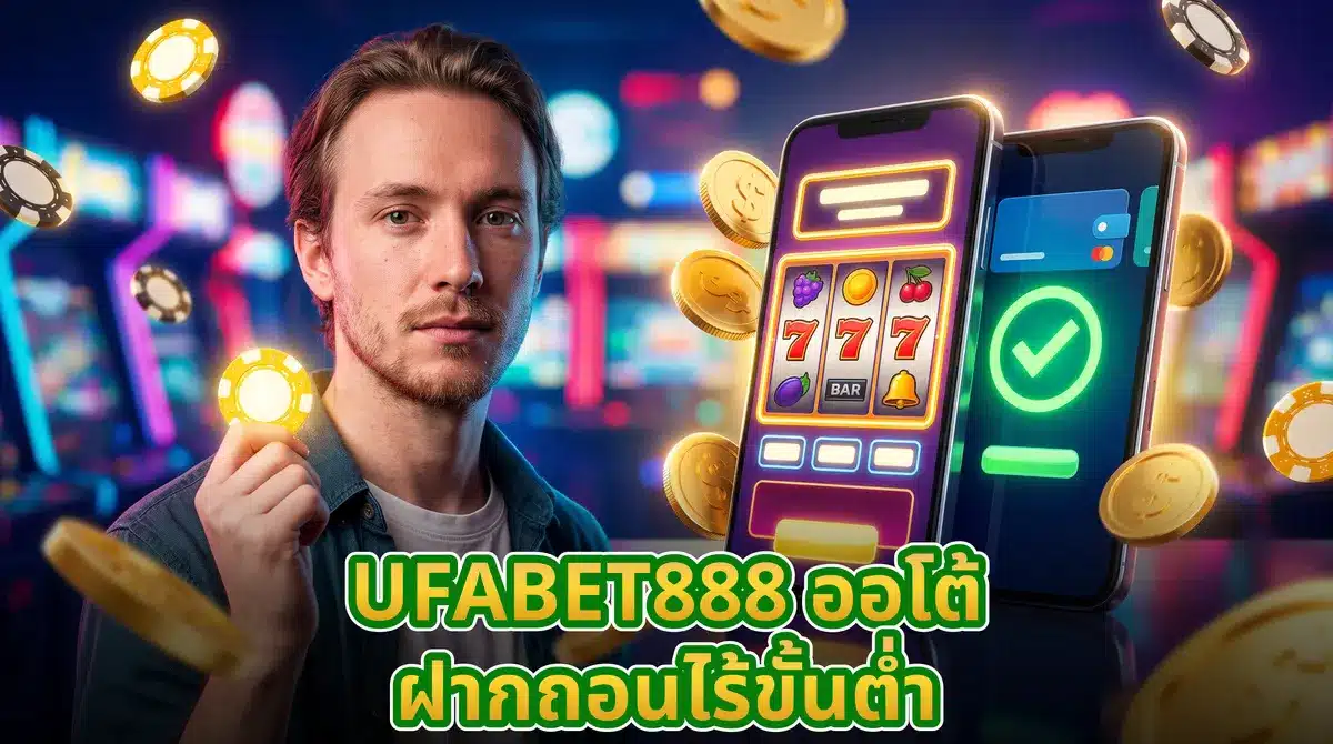 สมาร์ทโฟนแสดงหน้าจอเกมสล็อตและธุรกรรมกระเป๋าเงินดิจิทัลสำเร็จพร้อมเหรียญทองหมุนวนในบรรยากาศห้องเล่นเกมสุดล้ำ